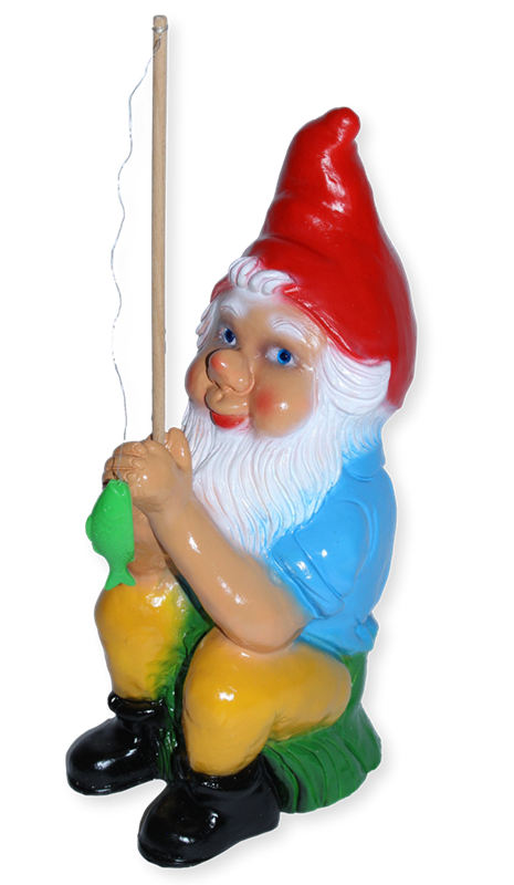 Gartenzwerg Deko Garten Figur Zwerg Angler sitzend mit Angelrute und Fisch aus Kunststoff H 38 cm
