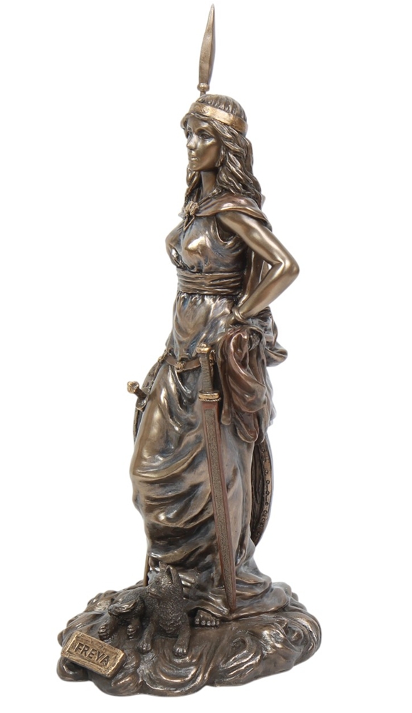 Statue Freya H 33 cm Skulptur Nordische Göttin Figur mit Speer, detailreiche Mythologie Dekofigur