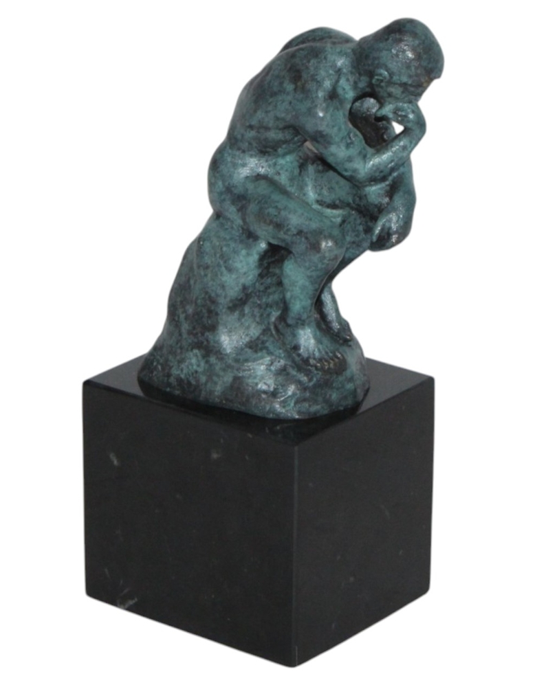 Bronzefigur Bronzeskulptur Bronze Der Denker auf Steinsockel H 20 cm Skulptur