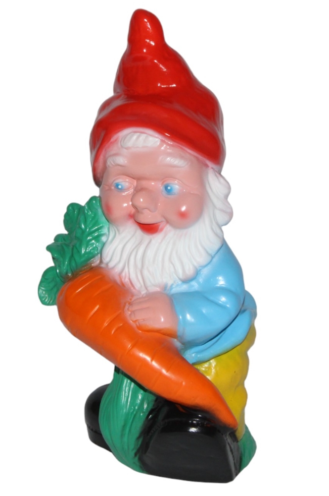 Gartenzwerg Figur Zwerg mit Karotte H 26 cm stehend Gartenfigur aus Kunststoff