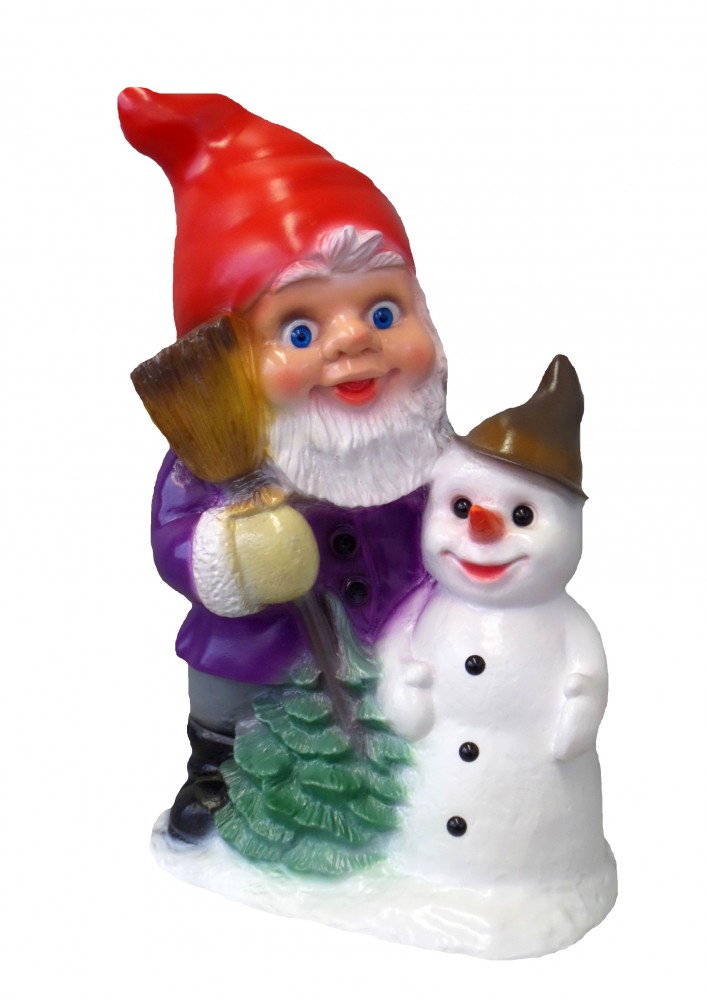 Gartenzwerg mit Schneemann Figur Zwerg H 33 cm Winterdeko Winterdekoration aus Kunststoff