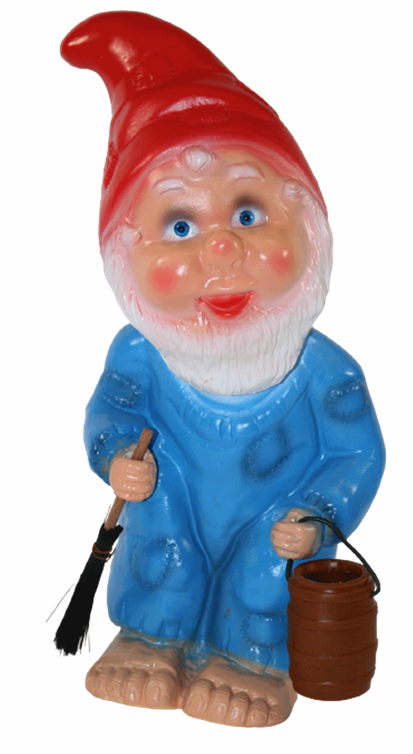 Gartenzwerg Deko Garten Figur Zwerg Straßenfeger stehend mit Feger in Händen aus Kunststoff H 31 cm
