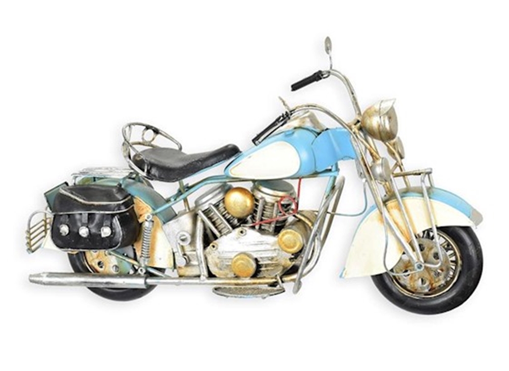 Blechmodell Nostalgie Motorrad hellblau Länge 37,4 cm Deko Blechmotorrad Modellmotorrad