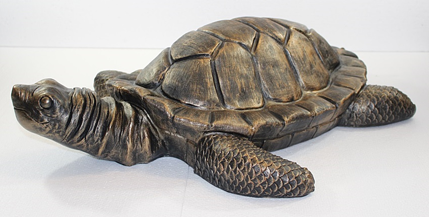 Deko Figur Schildkröte groß Gartenfigur H 16/L 66 cm Dekofigur Kupfer-Antik aus Kunststoff