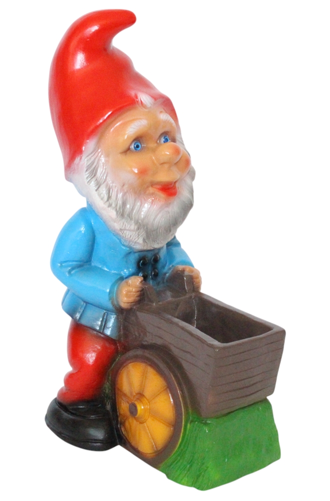 Gartenzwerg mit Karren zum Bepflanzen Höhe 41 cm Gartenfigur Dekofigur Zwerg Kunststoff