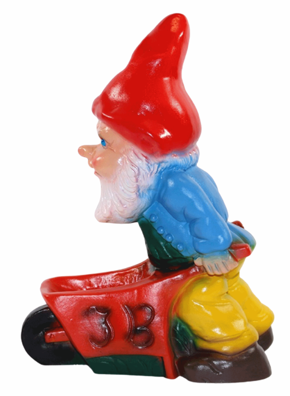 Deko Figur Zwerg H 27 cm Gartenzwerg mit Karre stehend Gartenfigur aus Kunststoff