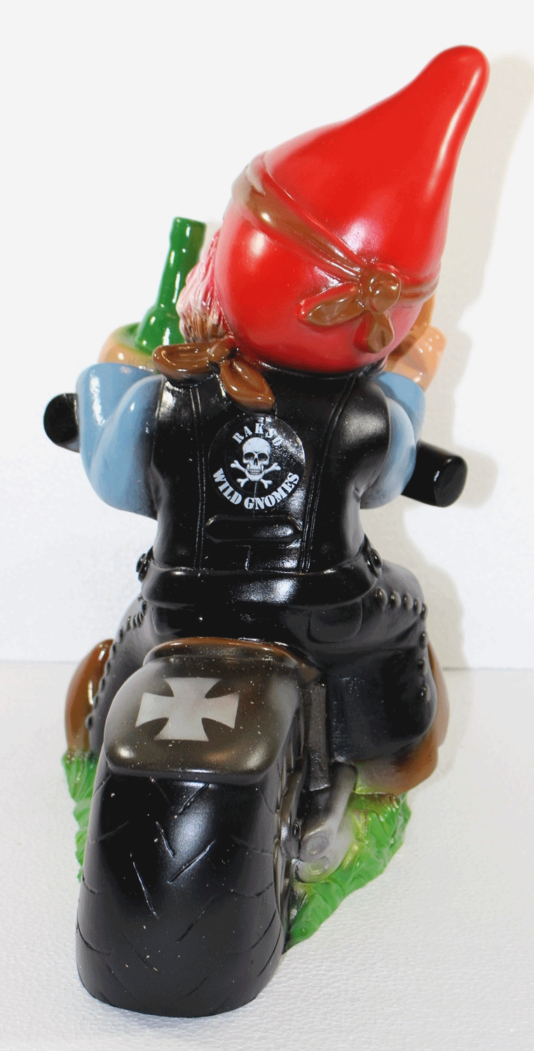 Gartenzwerg Deko Garten Figur Zwerg Biker auf Motorrad mit Stinkefinger aus Kunststoff H 33 cm