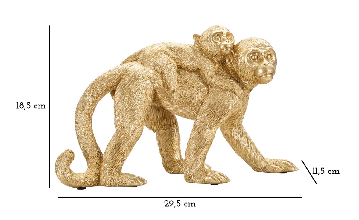 Dekofigur Mutter Affe laufend mit Baby auf Rücken Tierfigur in Gold Fell fein strukturiert H 18,5 cm