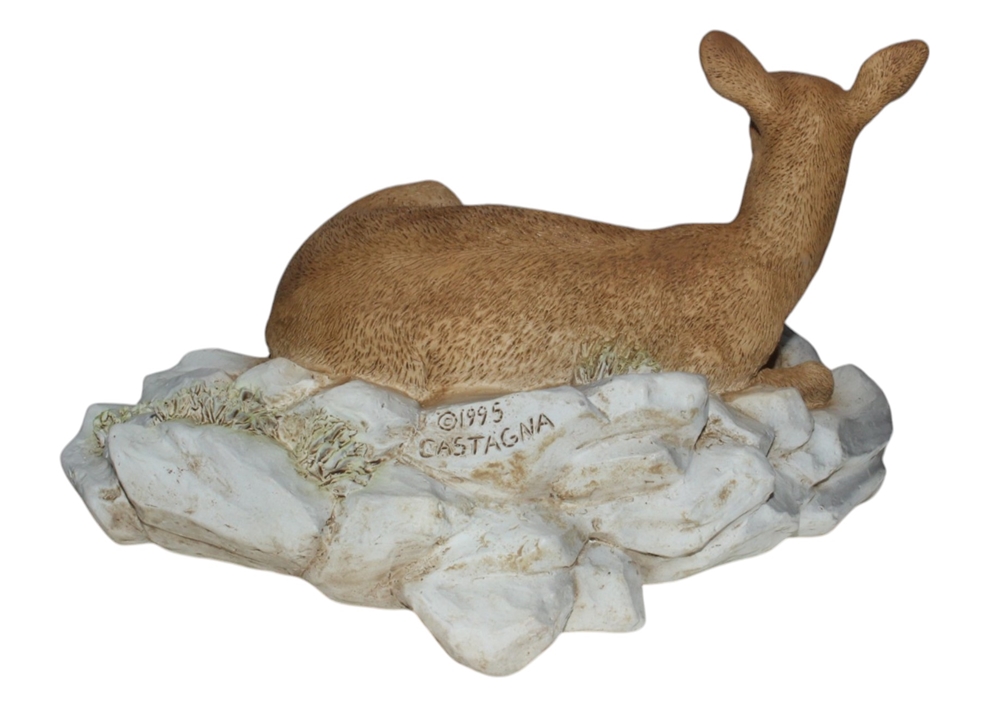Dekofigur Tierfigur Wildrot Reh mit Bambi Rehkitz liegend Kollektion Castagna aus Resin H 15 cm