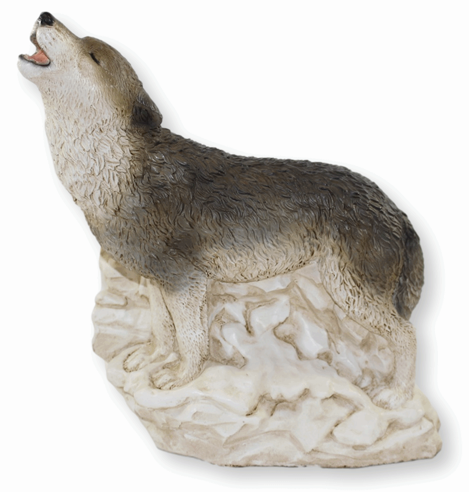 Deko Figur Wolfsfigur Heulender Wolf auf Felsen stehend Kollektion Castagna aus Resin H 29 cm