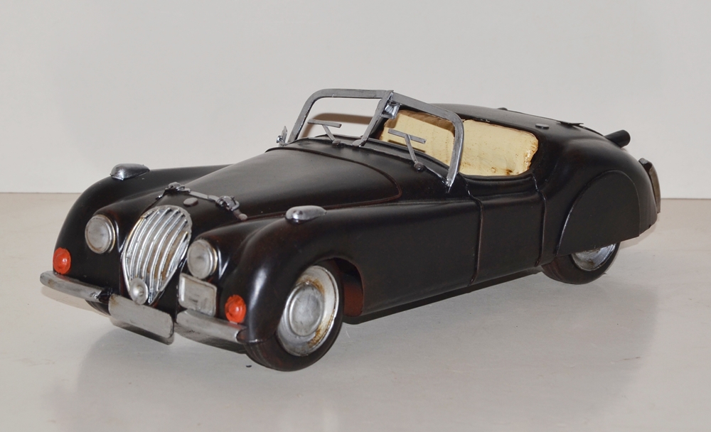 Blechauto Nostalgie Modellauto Jaguar XK 120 Cabrio in schwarz Oldtimer L 30 cm aus Blech