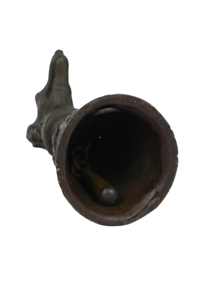 Bronzefigur Hund als Tischglocke H 9,8 cm Barsoi Windhund Bronze Handglocke mit Hundekopf Jugendstil