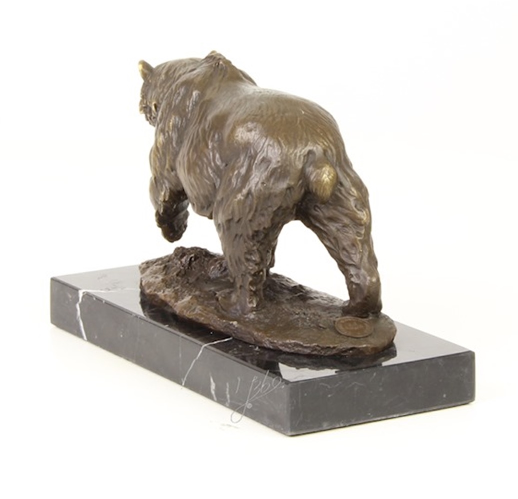 Bronzefigur Bronzeskulptur Grizzlybär laufend auf Fischjagd auf Sockel H 12,6 cm Bronze Figur