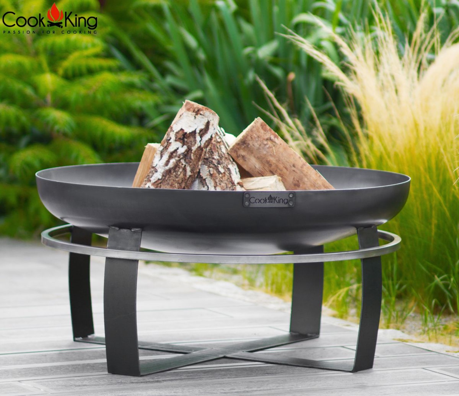 Set: Dreibein H 180 cm mit Grillrost Ø 50 cm Rohstahl und Kurbel + Feuerschale "Viking" Ø 60 cm