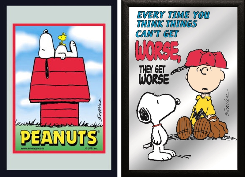 Set: 2 Spiegelbilder Snoopy Peanuts 30x20 cm Kinderzimmer Deko Dekobilder Wandbilder Hinterglasdruck