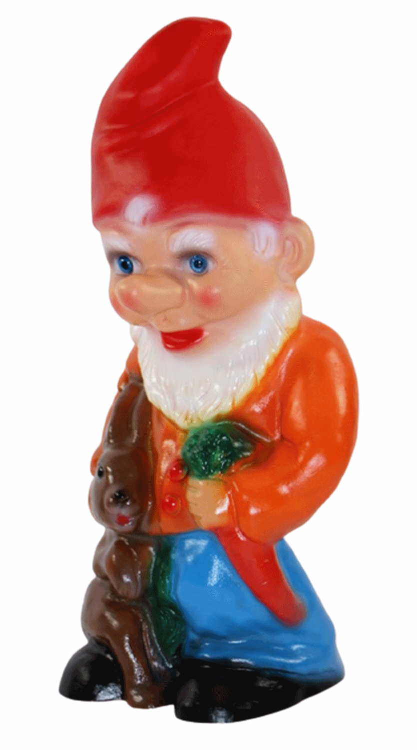 Deko Figur Zwerg H 28 cm Gartenzwerg stehend mit Hase und Rübe Gartenfigur aus Kunststoff