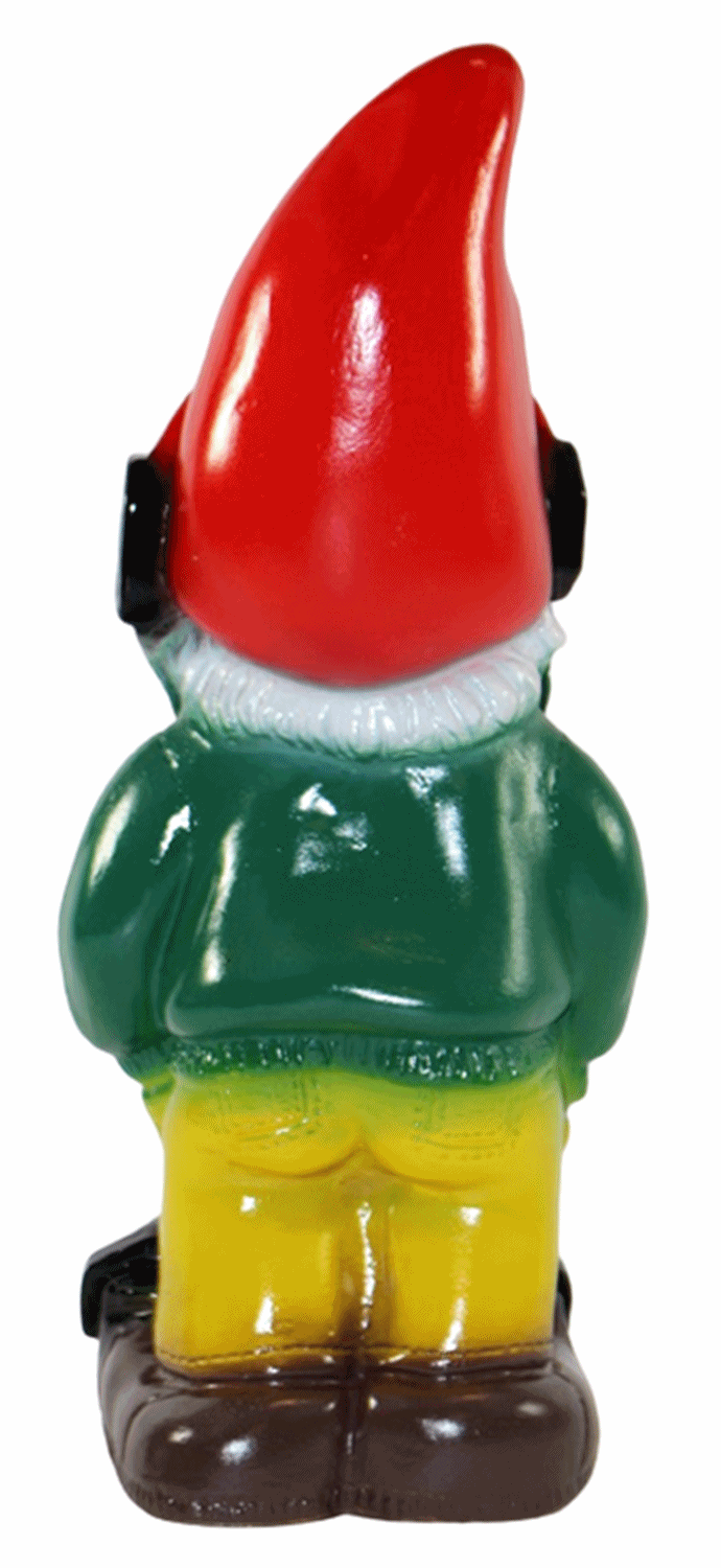 Deko Figur lustiger Zwerg H 33 cm Spaß Gartenzwerg mit Brille und Radio Gartenfigur aus Kunststoff