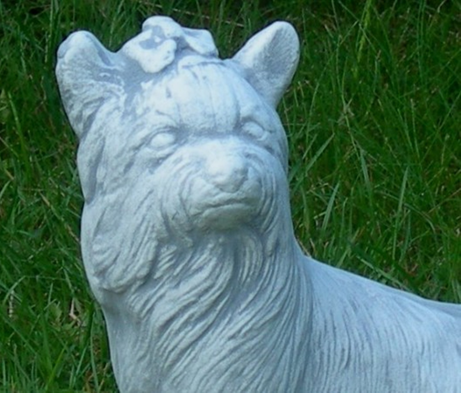 Beton Figur Yorkshire Terrier Hundefigur H 24 cm liegend Dekofigur und Gartenfigur