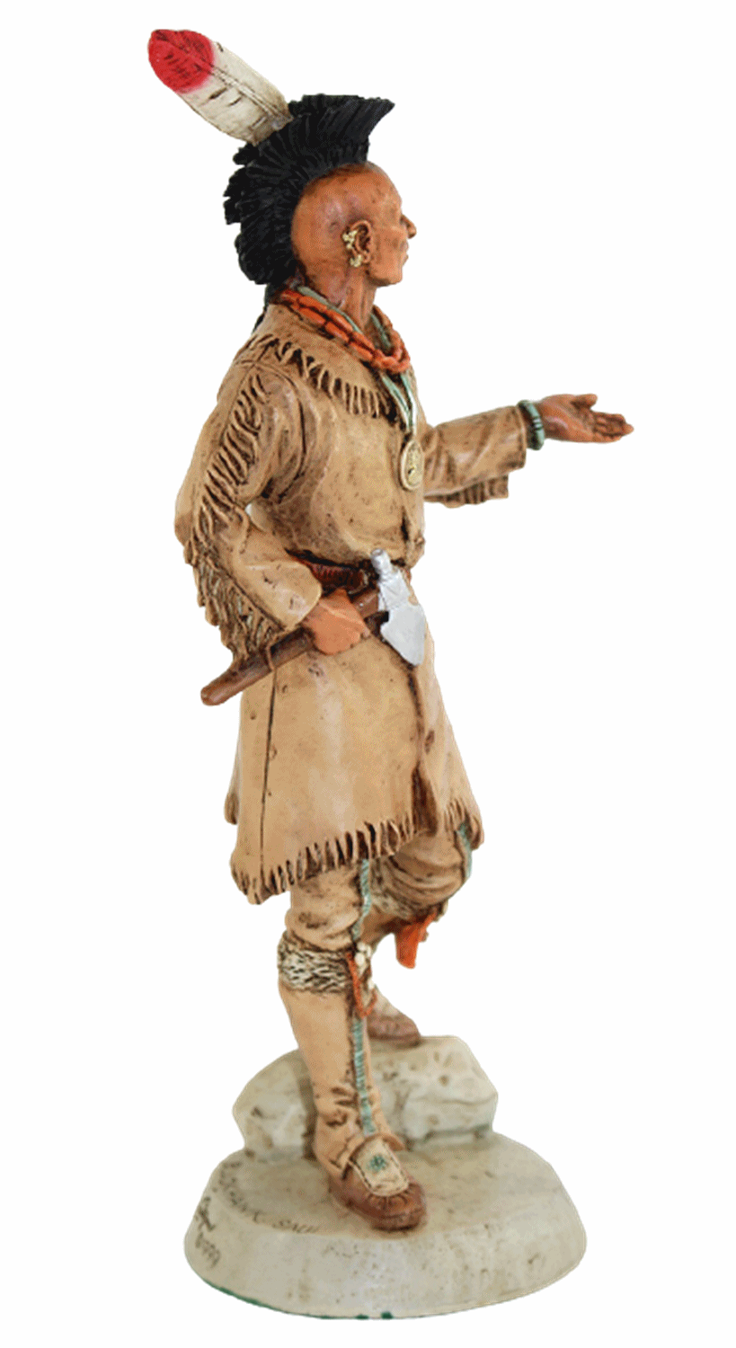 Indianerfigur Black Hawk Häuptling Indianer Fox stehend H 23 mit Tomahawk Castagna Limited Edition