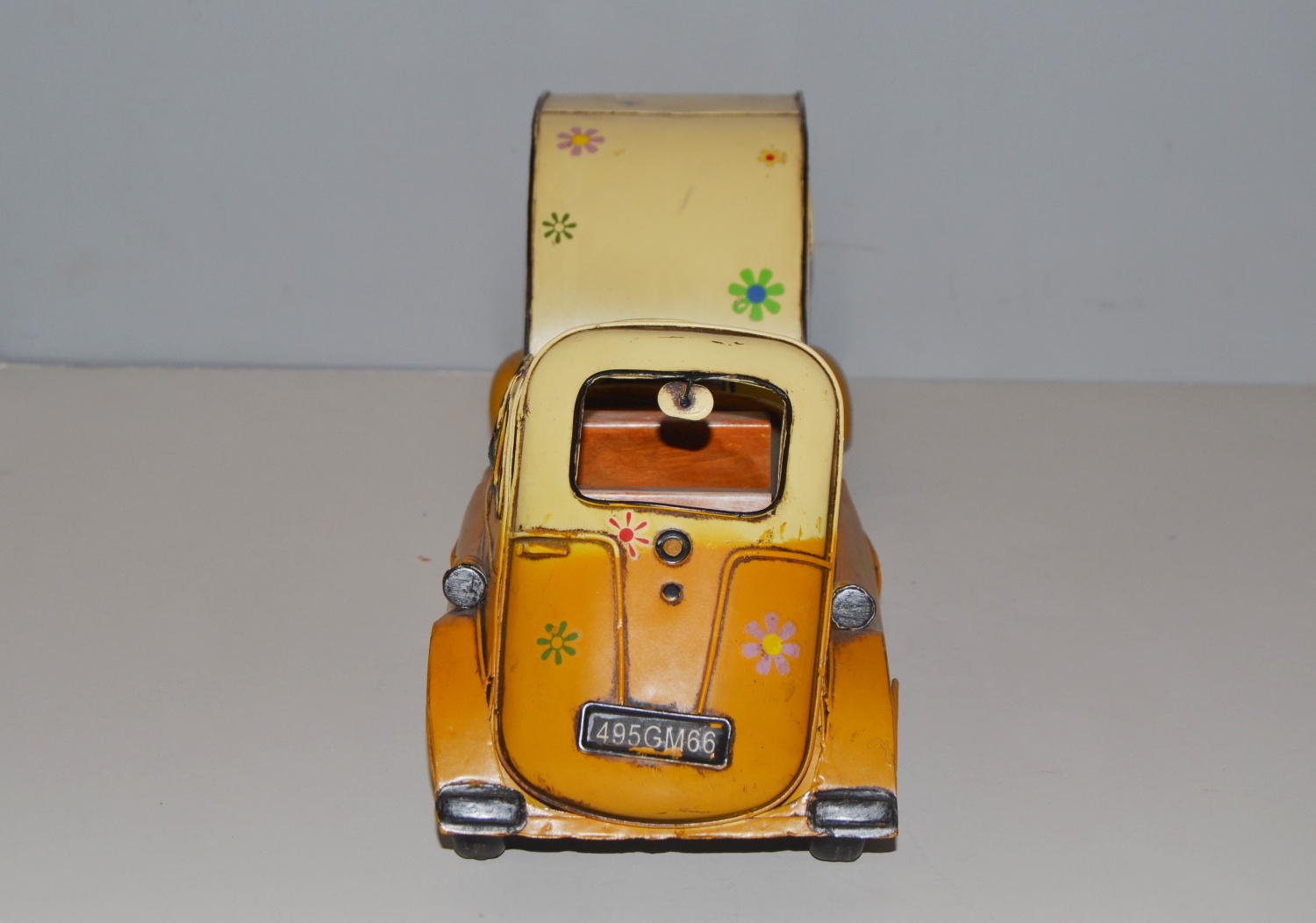 Blechauto Nostalgie Modellauto Oldtimer Automarke BMW Isetta Modell Wohnwagen aus Blech L 53 cm