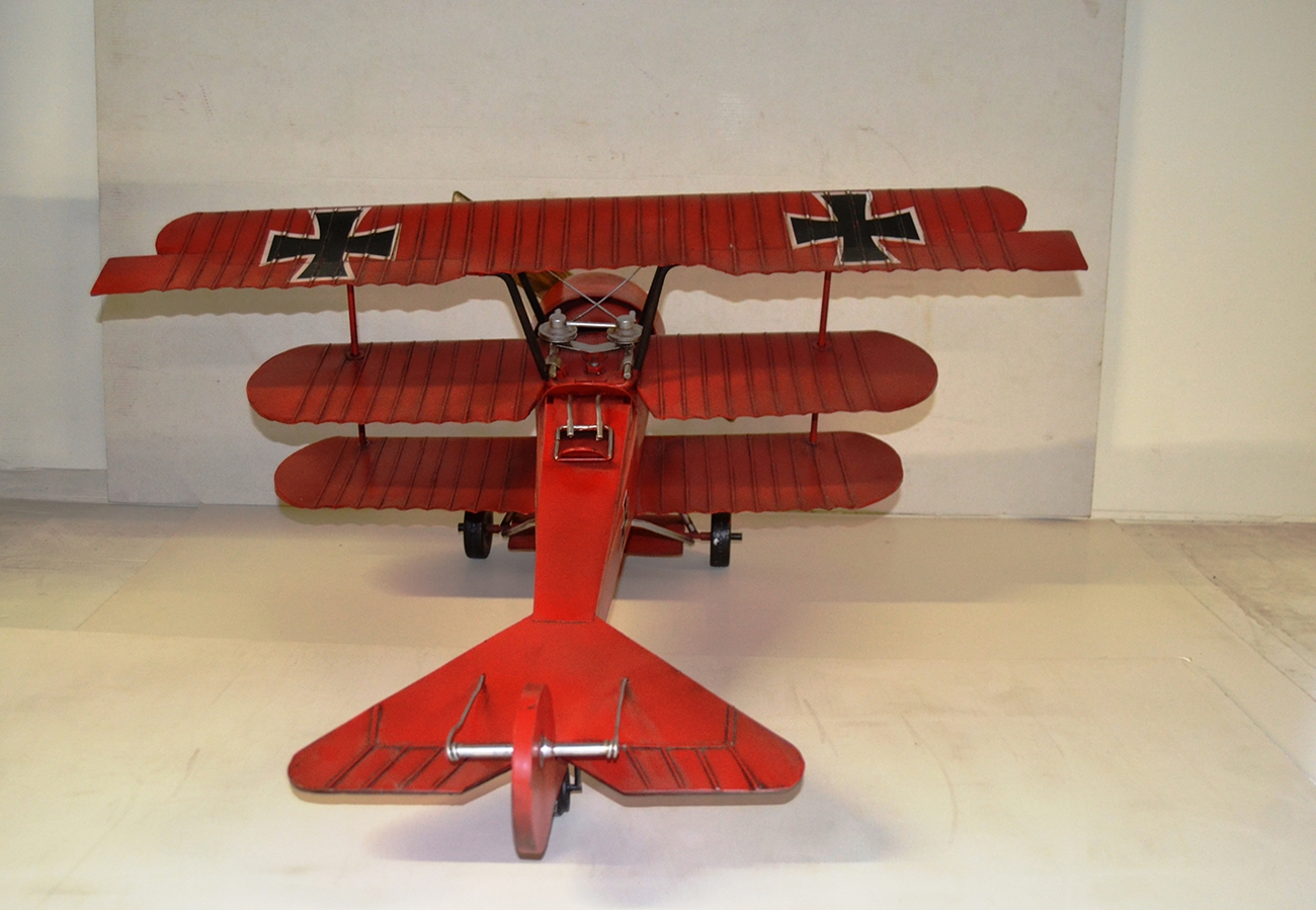 Blechflugzeug Nostalgie Modellflugzeug Oldtimer Marke Fokker Roter Baron Flugzeug aus Blech L 80 cm
