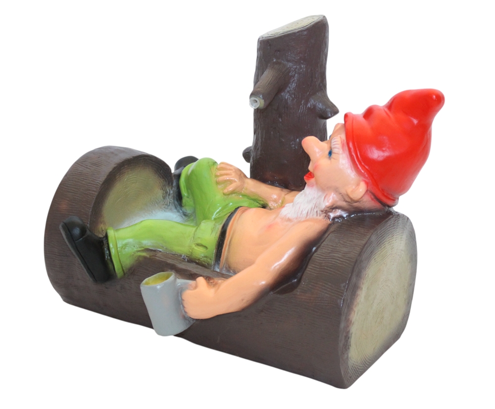 Lustiger Gartenzwerg im Baumstamm H 26 cm Wasserspeier & Teichfigur, Dekofigur ohne Pumpe