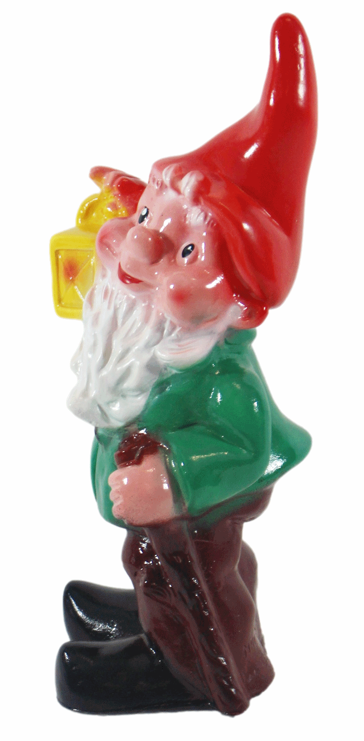 Gartenzwerg Figur Zwerg H 18 cm mit Laterne und Stock stehend Gartenfigur aus Kunststoff