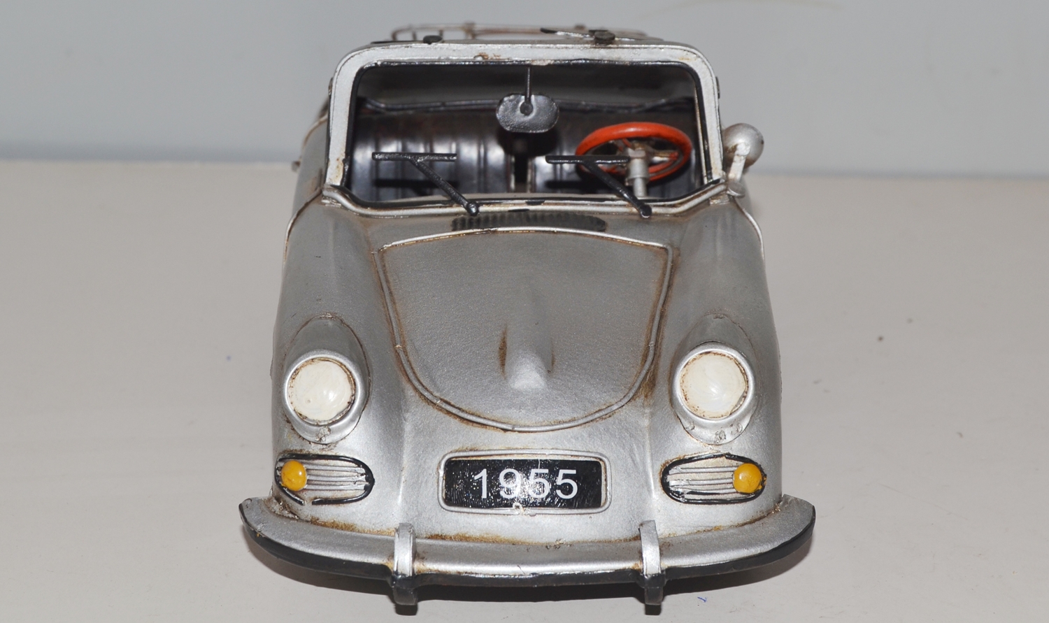 Blechauto Nostalgie Modellauto Oldtimer Porsche 356 Speedster Cabrio Sportwagen Silber L 31 cm