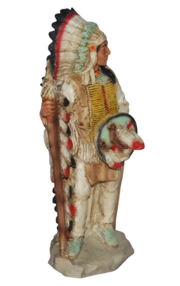 Indianerfigur Indianer Figur Häuptling Red Cloud H 17 cm stehend mit Kopfschmuck und Schild Castagna