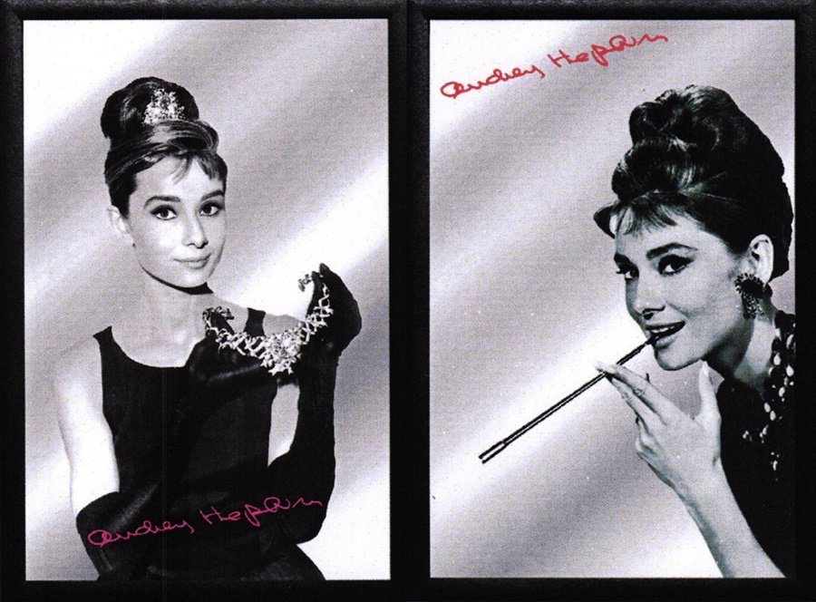 Set: 2 Spiegelbilder Audrey Hepburn 30x20 cm Wandbilder Hinterglasdruck mit schwarzem Rahmen