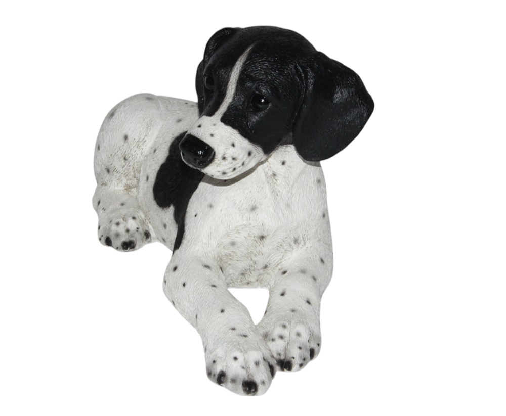 Figur Englischer Pointer Welpe Hundefigur liegend schwarz gefleckt Kollektion Castagna Resin H 18 cm