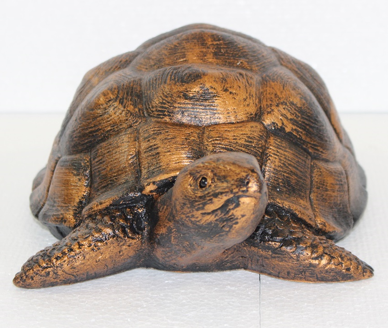 Deko Figur Schildkröte klein Gartenfigur H 10/L 27 cm Dekofigur Kupfer-Antik aus Kunststoff