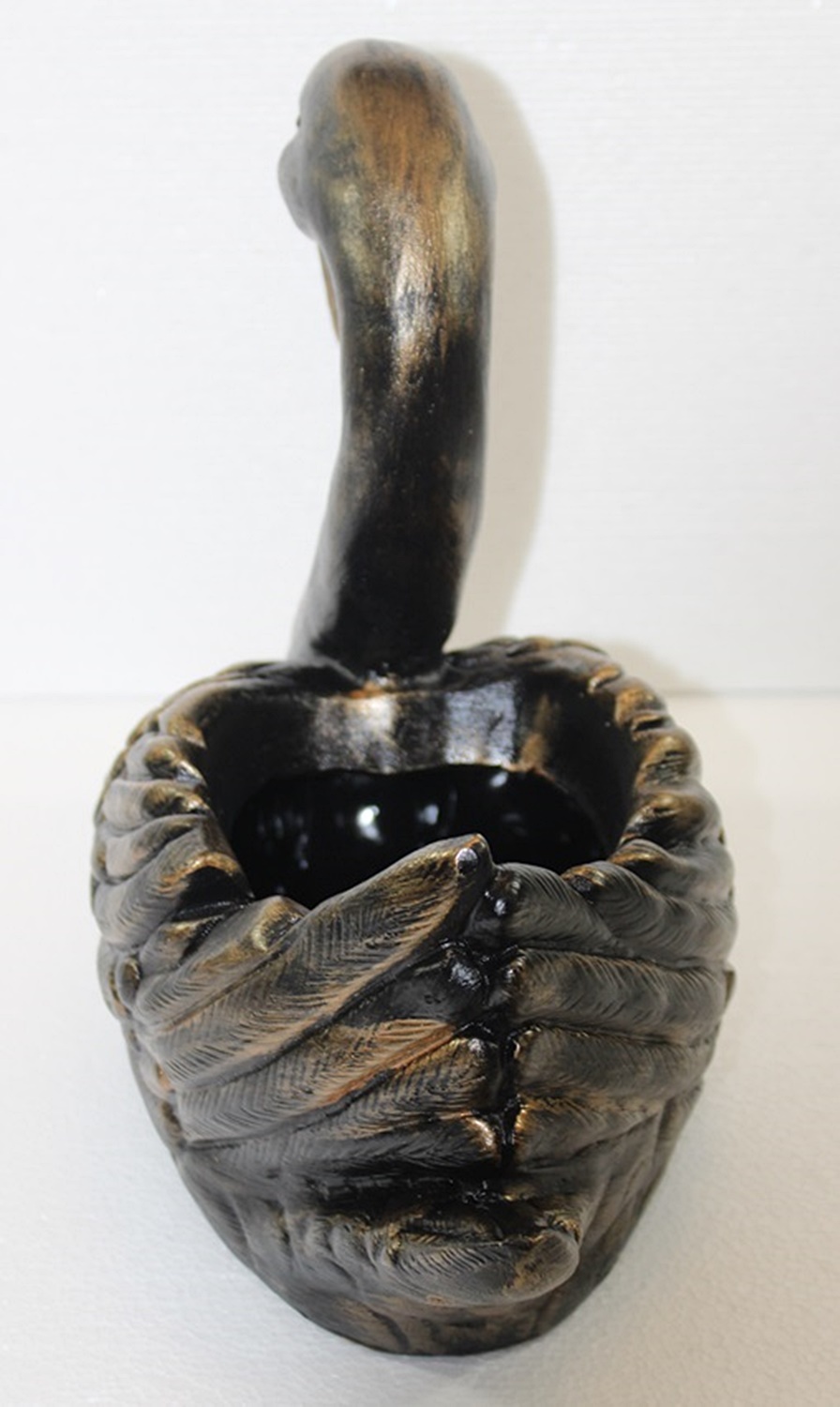 Deko Figur Schwan Gartenfigur zum Bepflanzen H 29 cm Dekofigur Kupfer-Antik aus Kunststoff