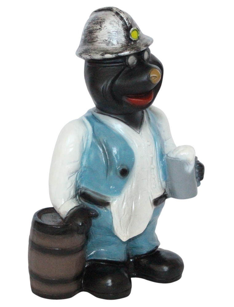 Dekofigur Lustiger Maulwurf Bergarbeiter mit Bierkrug Wackelkopf Figur Höhe 30 cm aus Kunststoff