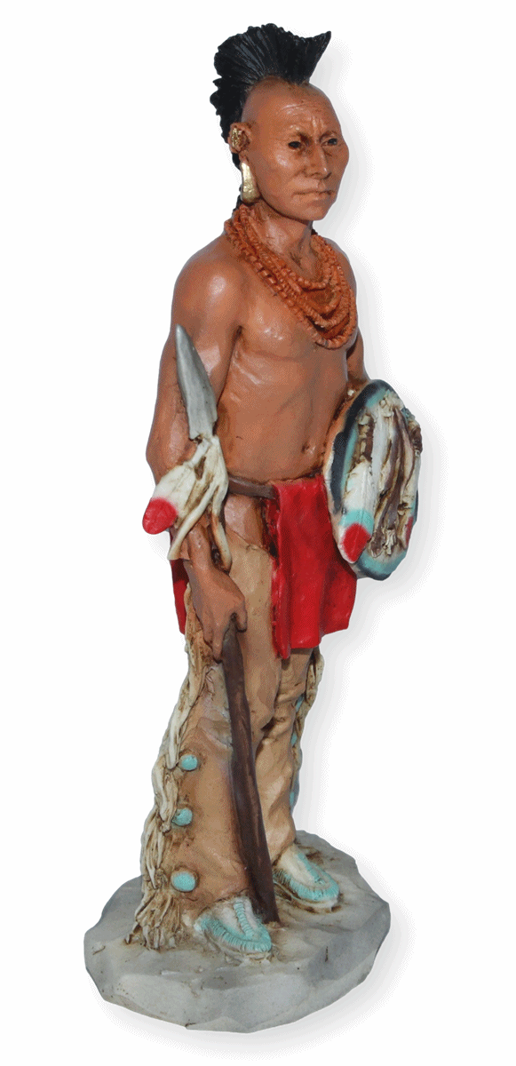 Indianerfigur Indianer Häuptling Black Hawk Native American H 16 cm stehend mit Speer und Schild