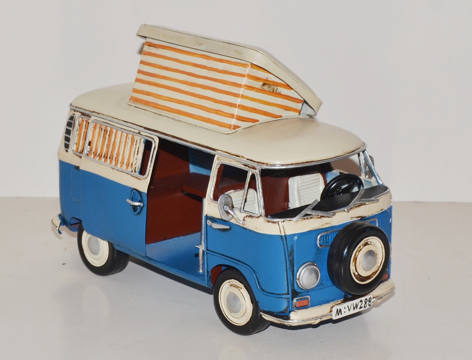 Blechauto Nostalgie Modellauto Oldtimer Automarke Campingbus Bus aus Blech L 27 cm