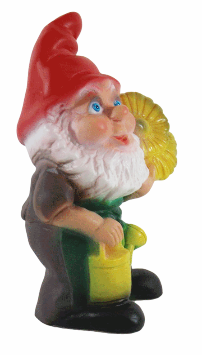 Gartenzwerg Deko Garten Figur Zwerg Gärtner mit Blume und Gießkanne stehend aus Kunststoff H 18,5 cm