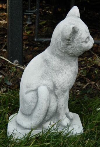 Beton Figur Katze klein sitzend Tierfigur H 24 cm Dekofigur und Gartenfigur