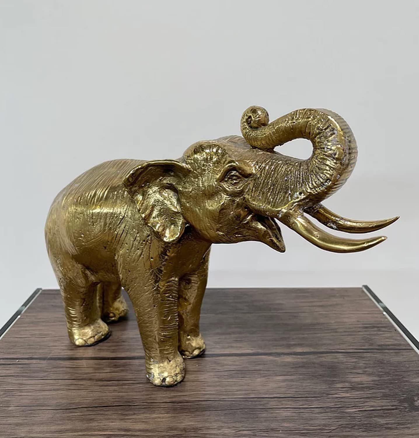 Bronzefigur Bronzeskulptur Skulptur Tierfigur goldener Elefant aus Bronze L 36 cm