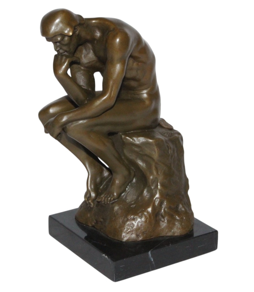 Bronzefigur Bronzeskulptur Bronze Der Denker auf Steinsockel H 22,5 cm Skulptur