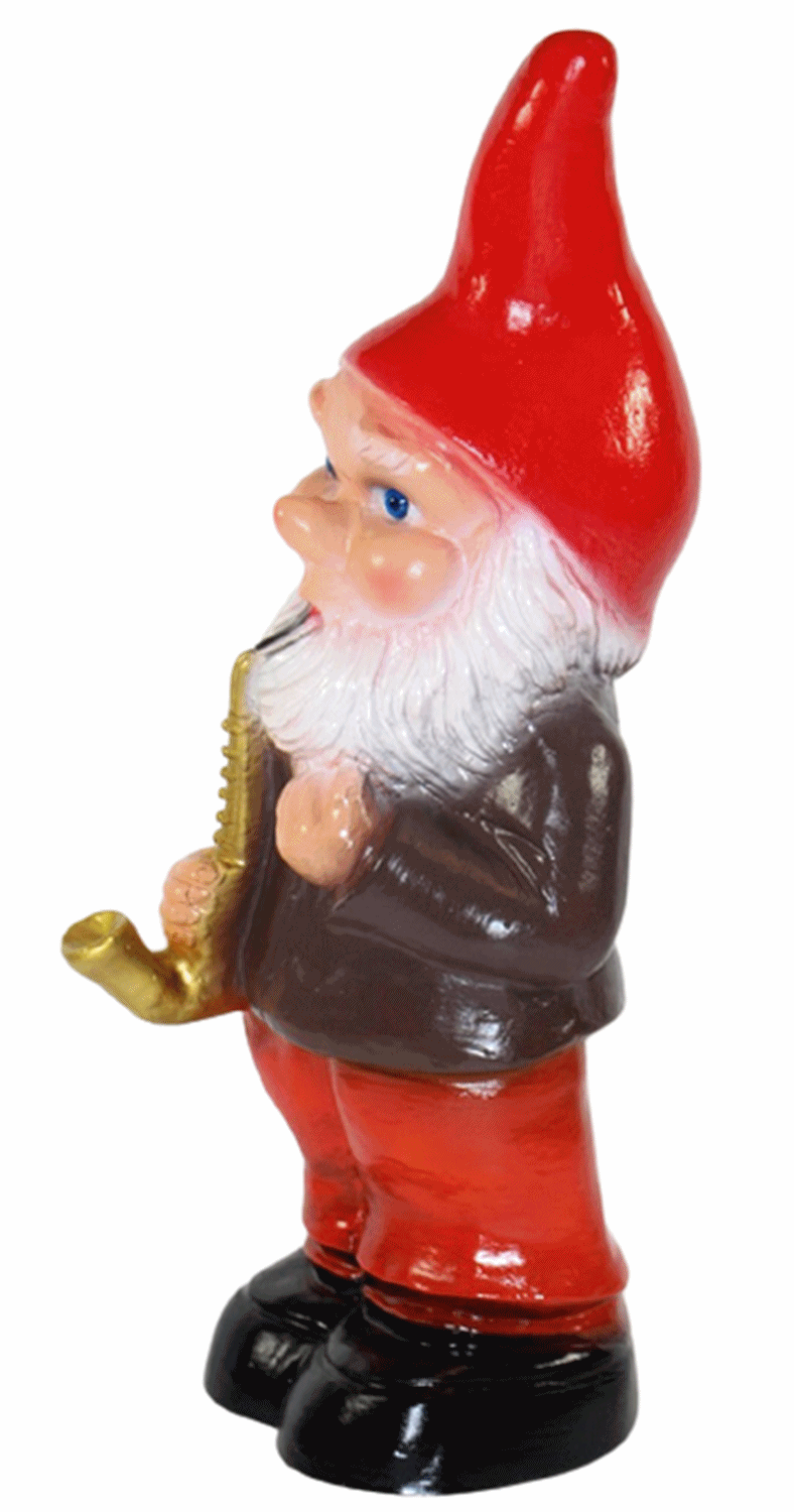 Gartenzwerg Deko Garten Figur Zwerg Musiker mit Saxophon stehend aus Kunststoff Höhe 35 cm
