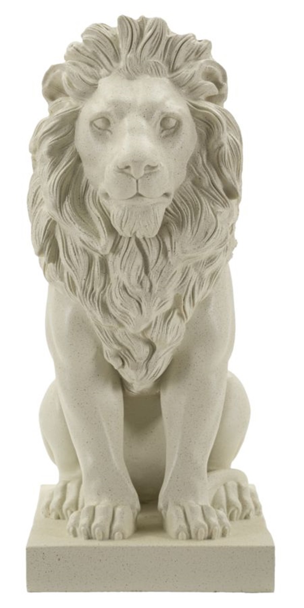 Dekofigur Löwe gerade sitzend auf Sockel Tierfigur  Skulptur Löwe beige in Steinoptik H 40 cm