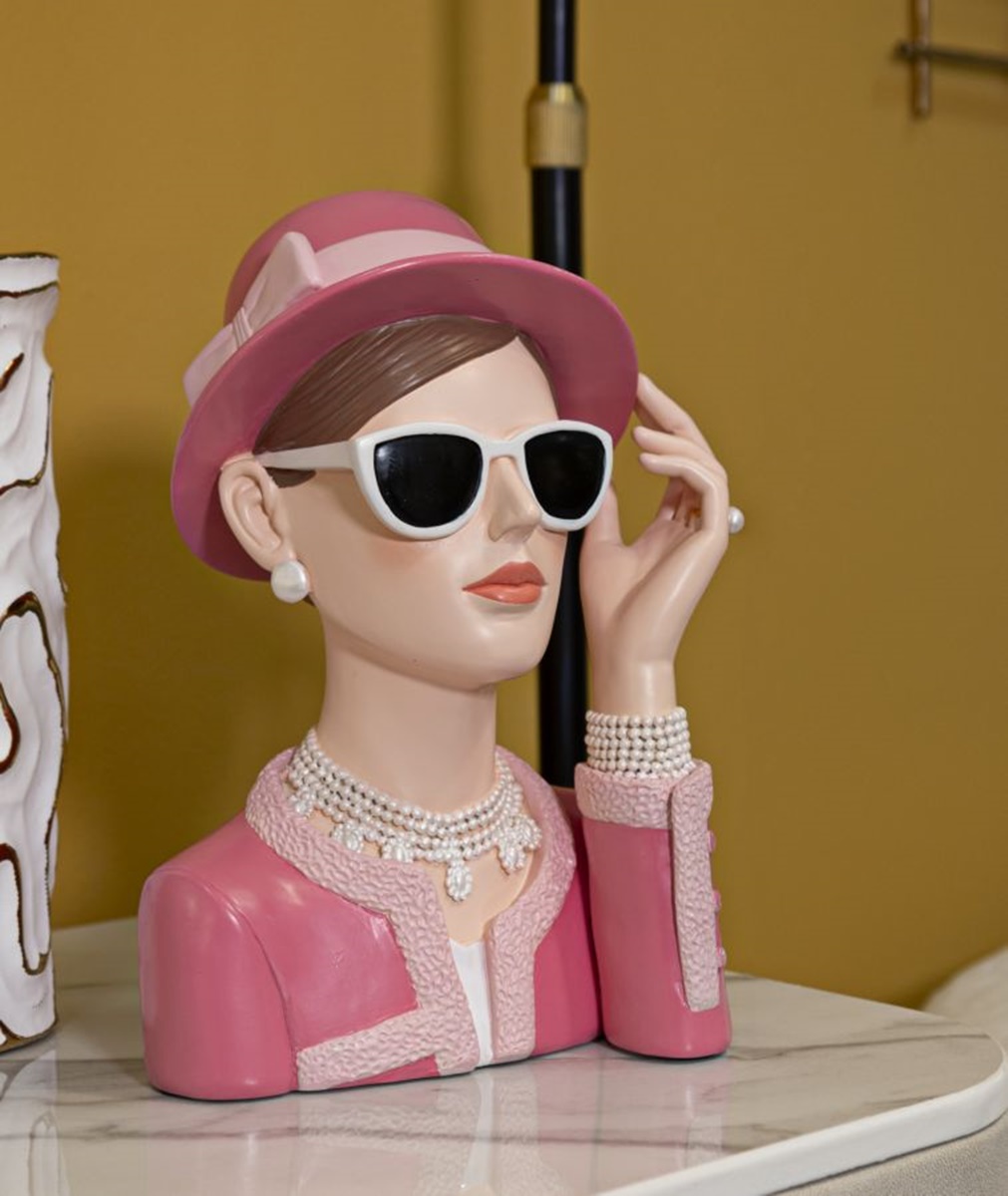 Dekofigur Büste elegante Dame Paris stillvolle charmante Skulptur Art Deco Frauenbüste Pink H 26 cm