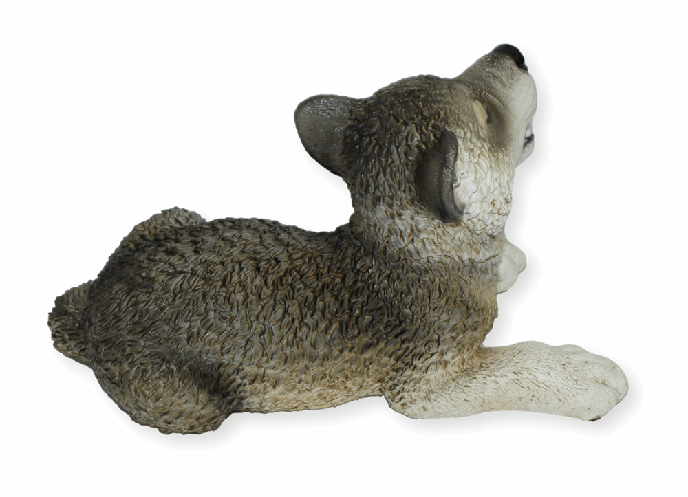 Deko Figur Wolf Welpe Jungtier liegend Kollektion Castagna aus Resin/ Kunststein H 17 cm Tierfigur
