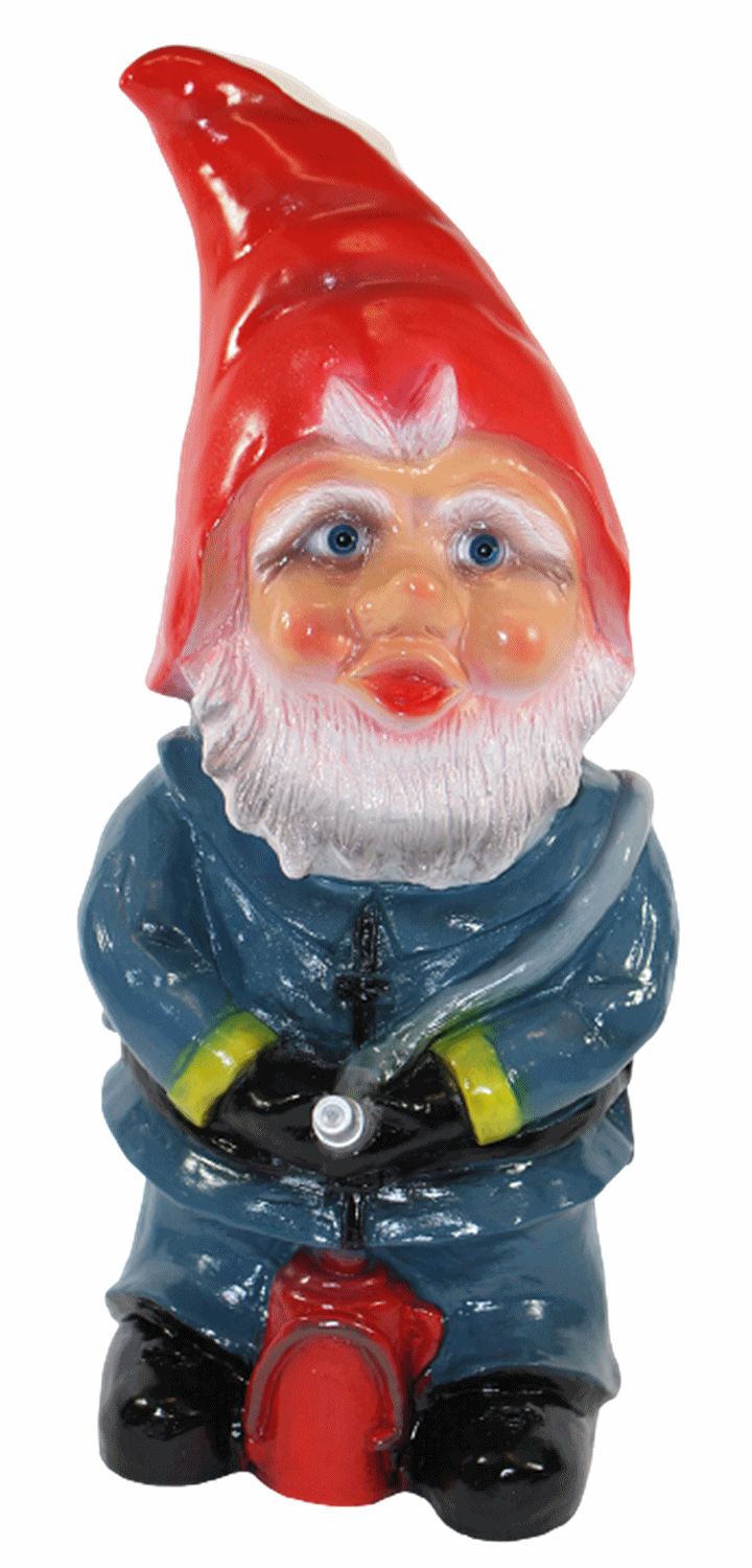 Gartenzwerg Deko Garten Figur Zwerg Feuerwehrmann stehend mit Löschschlauch aus Kunststoff H 46 cm