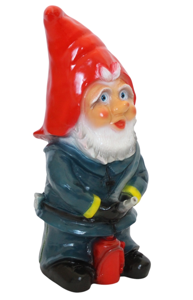 Gartenzwerg Feuerwehrmann mit Löschschlauch lustige Zwerg & Wasserspeier H 45 cm ohne Pumpe