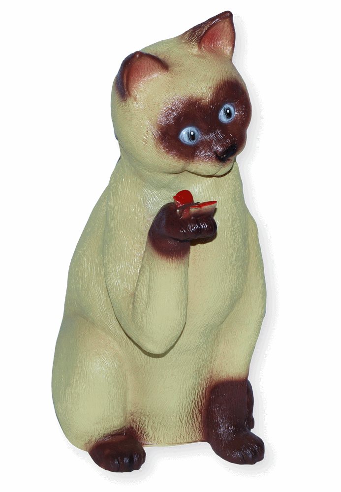 Deko Garten Figur  Katze hell Siamkatze sitzend H 34 cm Gartenfigur Tierfigur aus Kunststoff