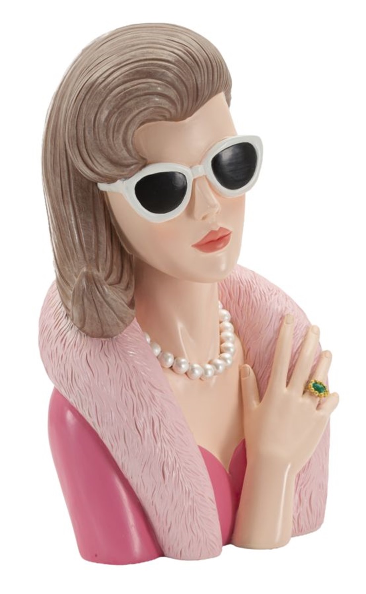 Dekofigur Büste elegante Dame Paris charmante Skulptur Art deco Stils Frauenbüste in Pink H 28 cm