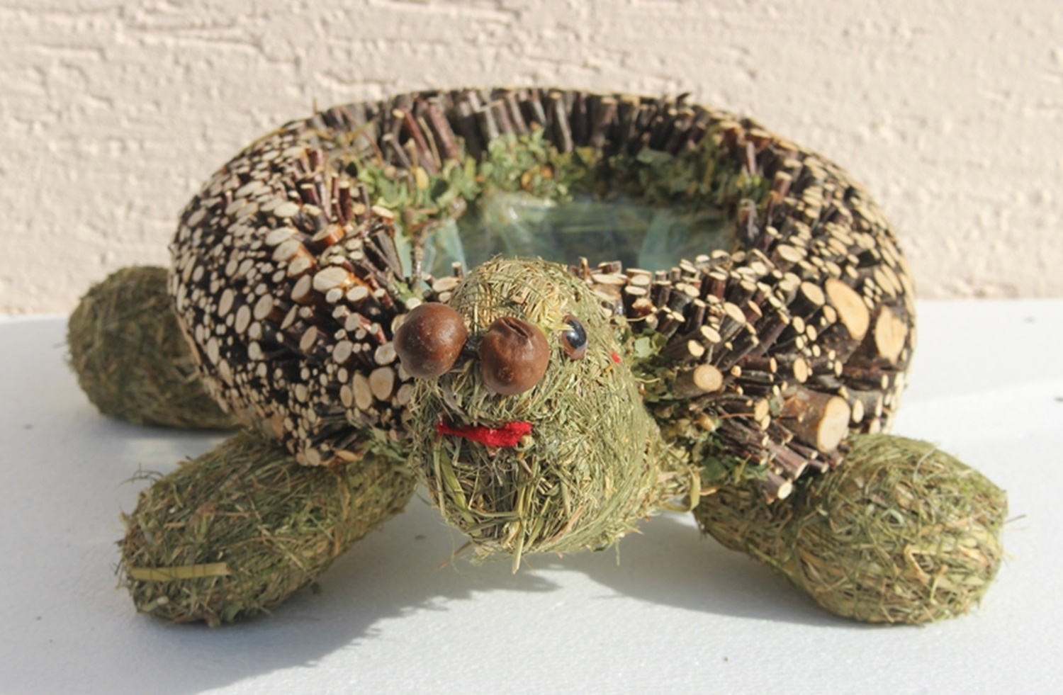 Deko Figur Schildkröte liegend L 40 cm Figur zum Bepflanzen aus Naturmaterial Heu und Reisig