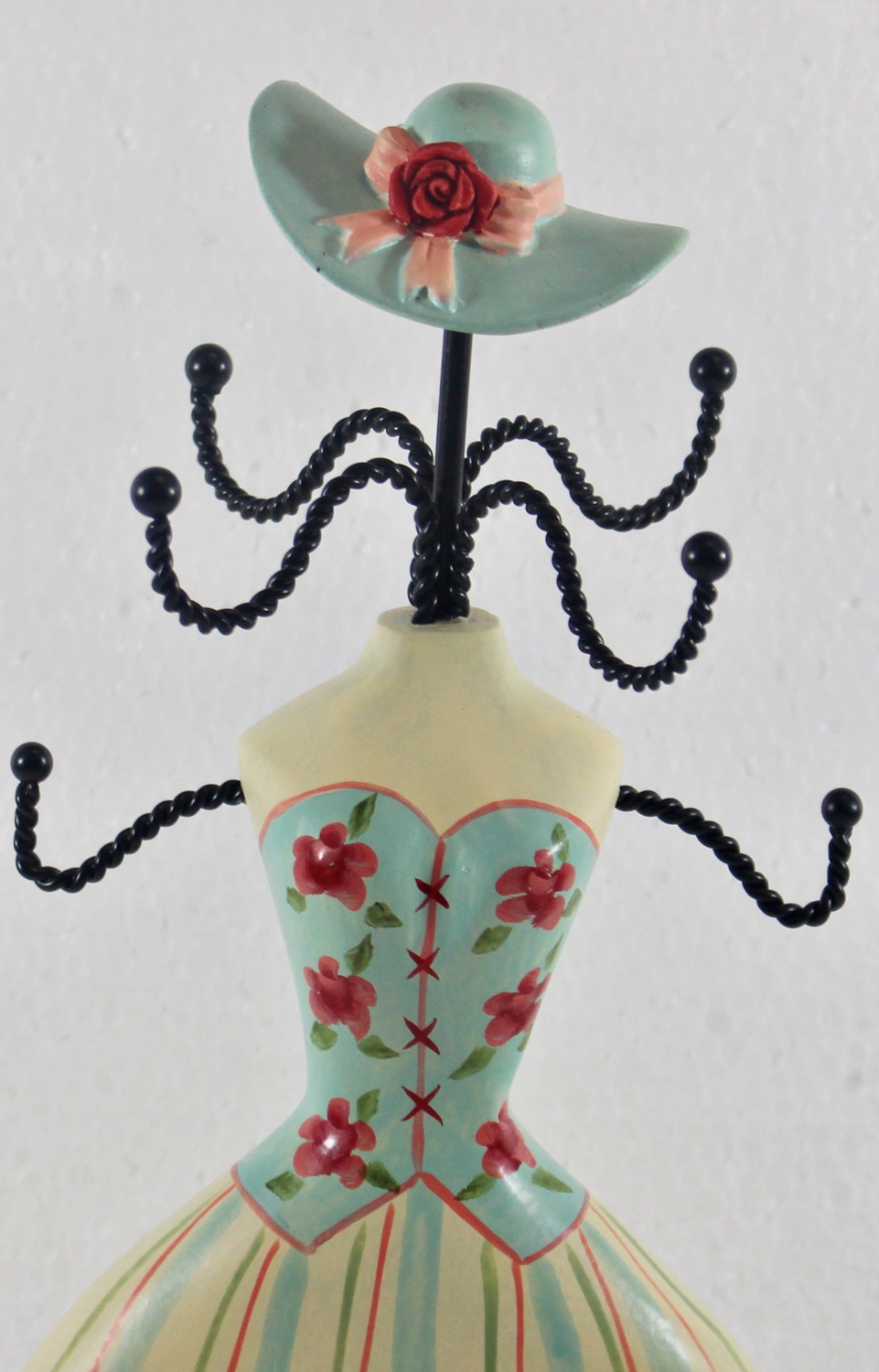 Schmuckbüste Beauty Figur Deko Modefigur Nostalgiefigur Weiß Blau Torso mit Blümchen H 30 cm